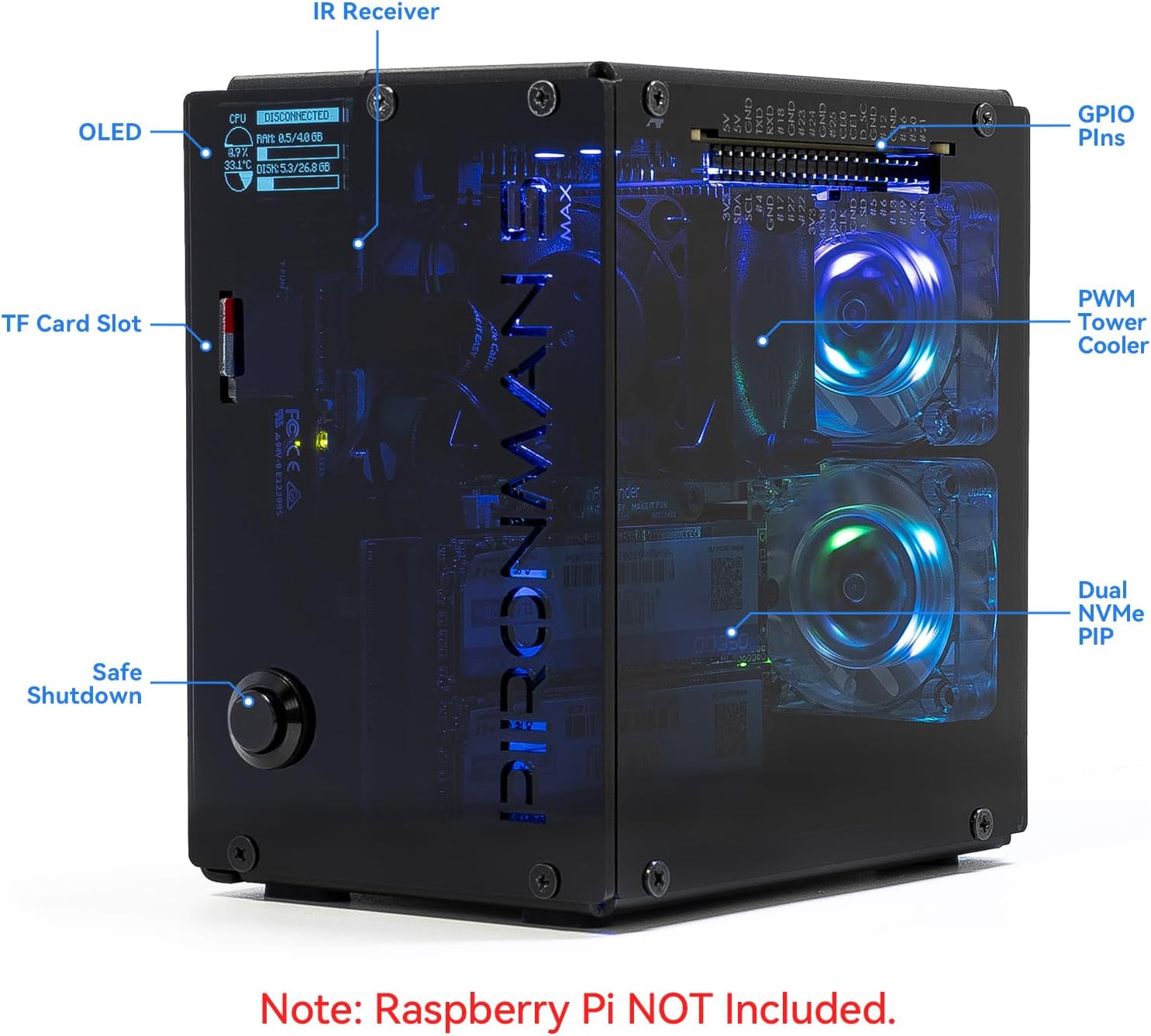 Pironman 5-MAX Dual NVMe M.2 S - Raspberry Pi Ai Kit Hailo-8L recension och pris